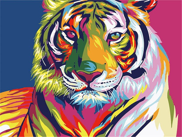 Colorful lion diamond painting wall art from the Animal Diamond Painting Lion Tiger Cat Dog Complete Cross Kit. Ideal for creative home decor.
