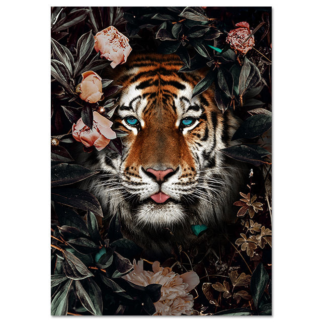 Eco-friendly cotton canvas material for Nordic Art Canvas - Animal Lion Tiger Bear Painting. Waterproof, fade-resistant with a fine, smooth texture.