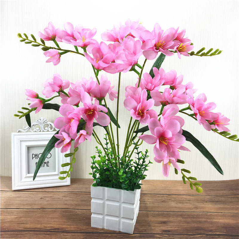 Living Room Home Artificial Flower Ornamental Flower Simulation with vibrant purple butterfly orchids in a white pot. Ideal for indoor decor and gifting.