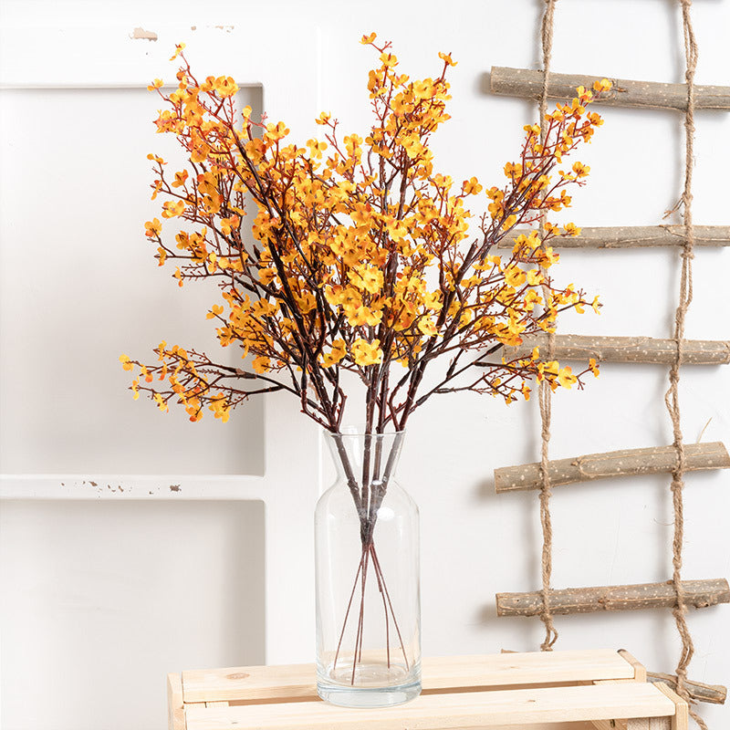 Artificial Gypsophila Flower - Decor | Elegant Arts in vibrant red arranged in a clear glass vase, ideal for home or event decoration