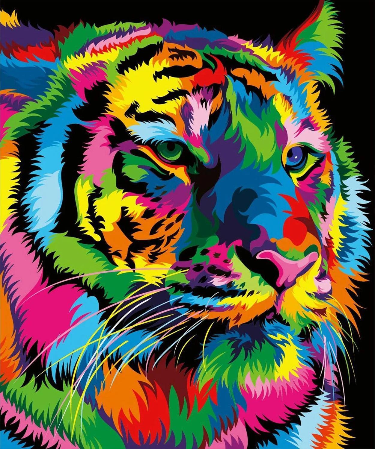 Colorful lion diamond painting wall art from the Animal Diamond Painting Lion Tiger Cat Dog Complete Cross Kit. Ideal for creative home decor.