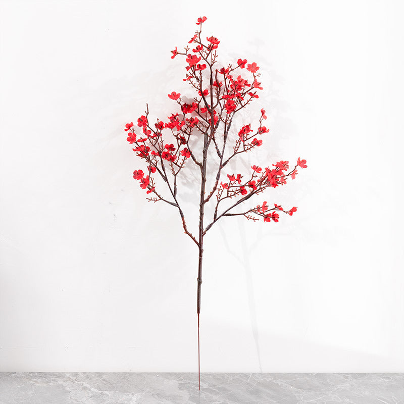 Artificial Gypsophila Flower - Decor | Elegant Arts in vibrant red arranged in a clear glass vase, ideal for home or event decoration