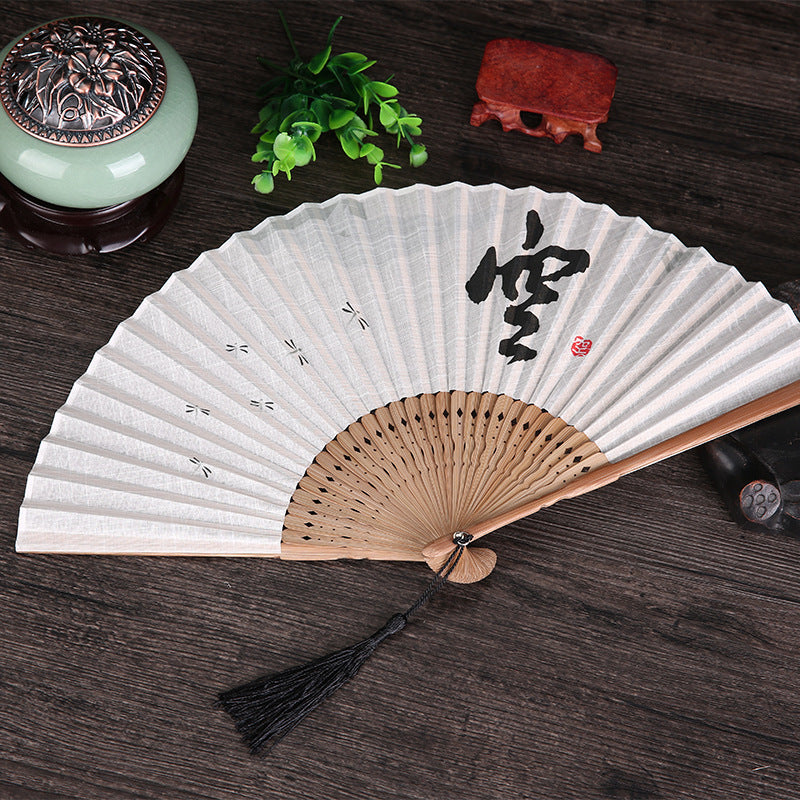 Japanese Style Folding Fan With Bamboo Handle