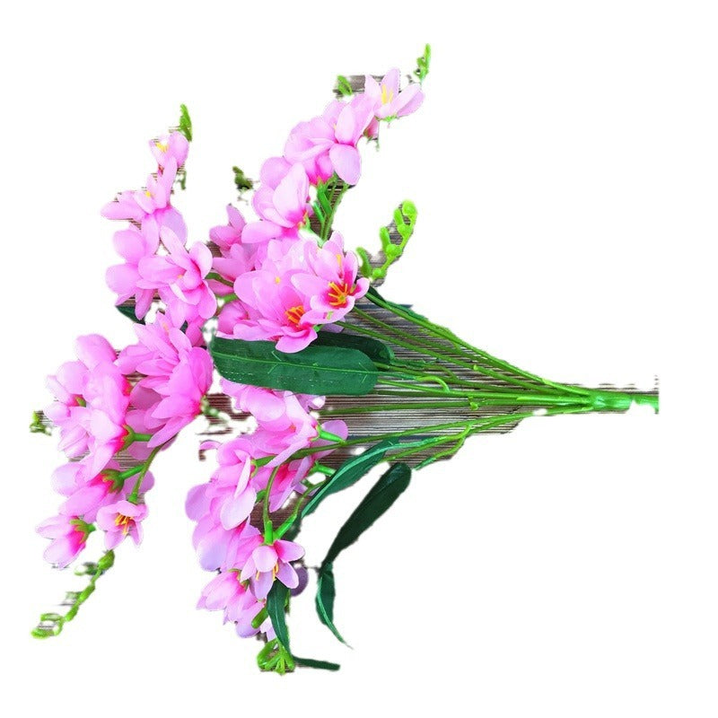 Living Room Home Artificial Flower Ornamental Flower Simulation with vibrant purple butterfly orchids in a white pot. Ideal for indoor decor and gifting.