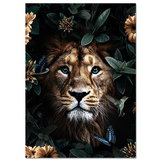 Eco-friendly cotton canvas material for Nordic Art Canvas - Animal Lion Tiger Bear Painting. Waterproof, fade-resistant with a fine, smooth texture.