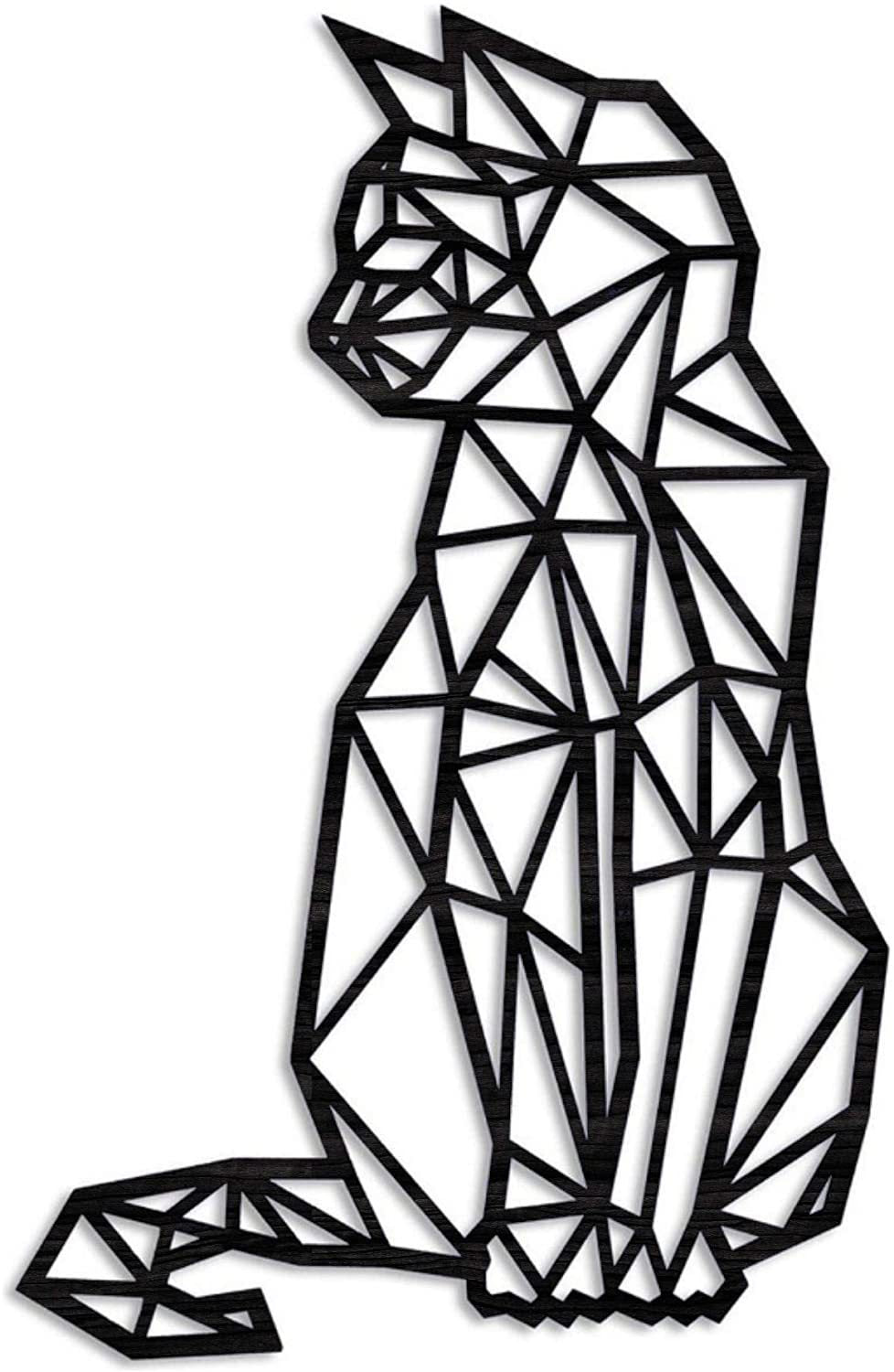 Carved metal wall art featuring a geometric cat ded from laser-engraved galvanized iron.sign, ideal for modern interior home decor and crafte