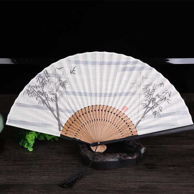 Japanese Style Folding Fan With Bamboo Handle