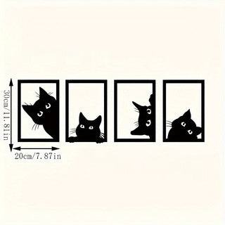 Black Cat Metal Wall Art Decoration Suit featuring four playful black cat silhouettes in rectangular frames, ideal for modern home or office decor.