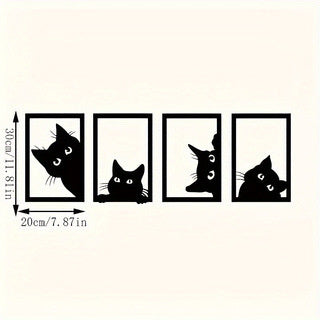Black Cat Metal Wall Art Decoration Suit featuring four playful black cat silhouettes in rectangular frames, ideal for modern home or office decor.
