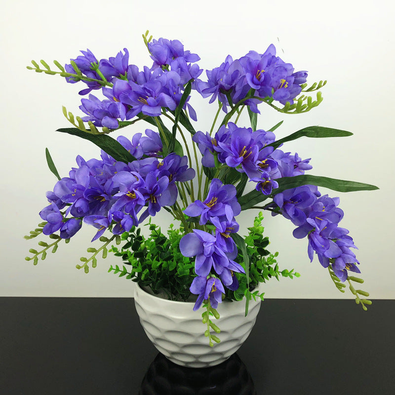 Living Room Home Artificial Flower Ornamental Flower Simulation with vibrant purple butterfly orchids in a white pot. Ideal for indoor decor and gifting.
