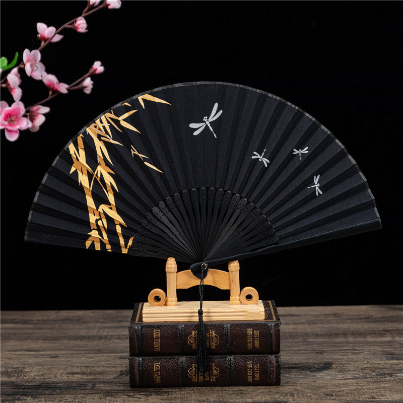 Japanese Style Folding Fan With Bamboo Handle