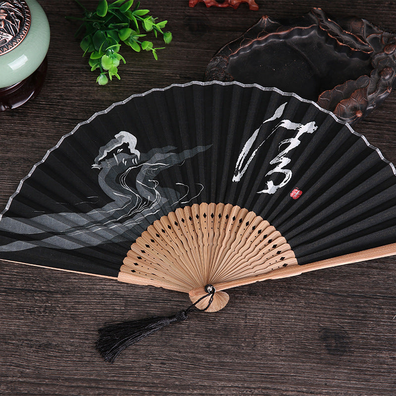 Japanese Style Folding Fan With Bamboo Handle