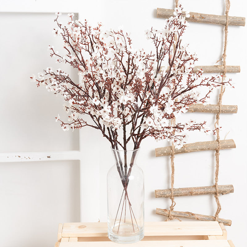 Artificial Gypsophila Flower - Decor | Elegant Arts in vibrant red arranged in a clear glass vase, ideal for home or event decoration