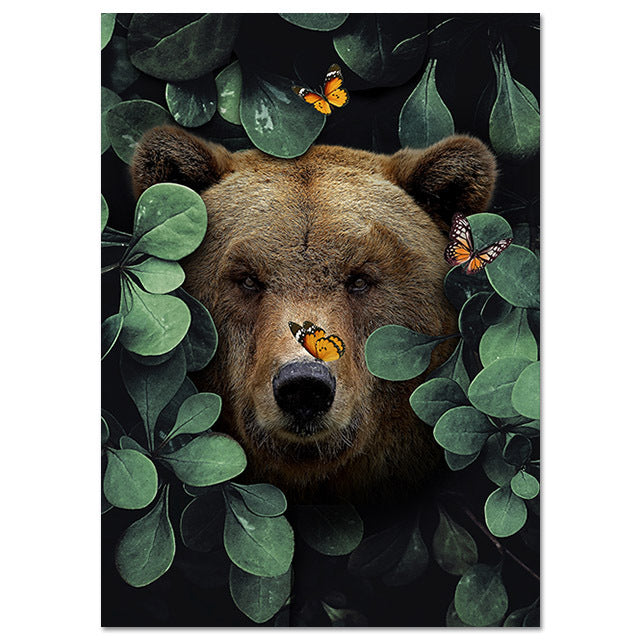 Eco-friendly cotton canvas material for Nordic Art Canvas - Animal Lion Tiger Bear Painting. Waterproof, fade-resistant with a fine, smooth texture.