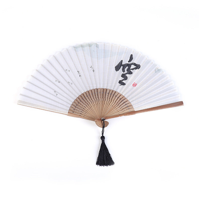 Japanese Style Folding Fan With Bamboo Handle