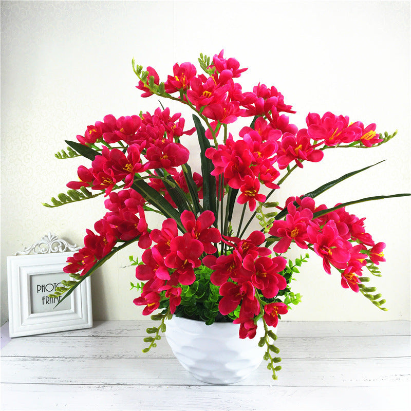Living Room Home Artificial Flower Ornamental Flower Simulation with vibrant purple butterfly orchids in a white pot. Ideal for indoor decor and gifting.