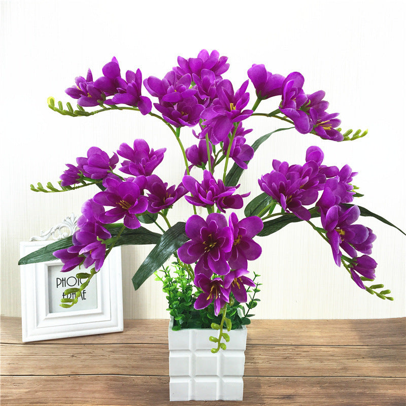 Living Room Home Artificial Flower Ornamental Flower Simulation with vibrant purple butterfly orchids in a white pot. Ideal for indoor decor and gifting.