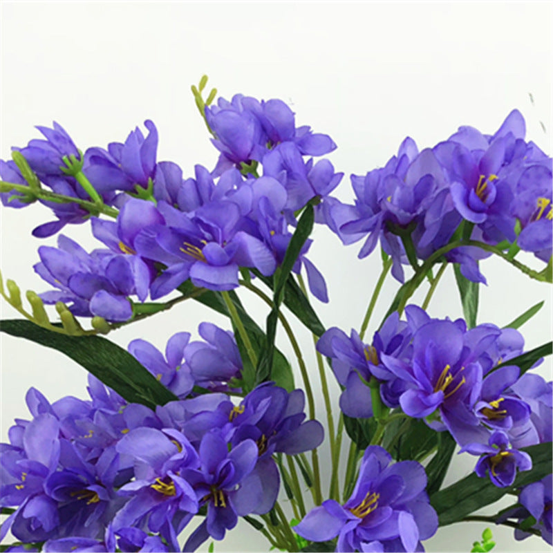 Living Room Home Artificial Flower Ornamental Flower Simulation with vibrant purple butterfly orchids in a white pot. Ideal for indoor decor and gifting.