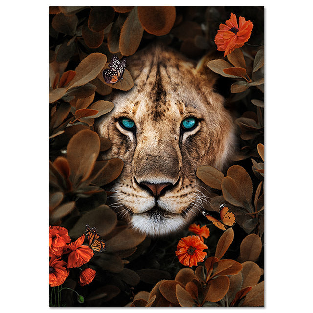 Eco-friendly cotton canvas material for Nordic Art Canvas - Animal Lion Tiger Bear Painting. Waterproof, fade-resistant with a fine, smooth texture.