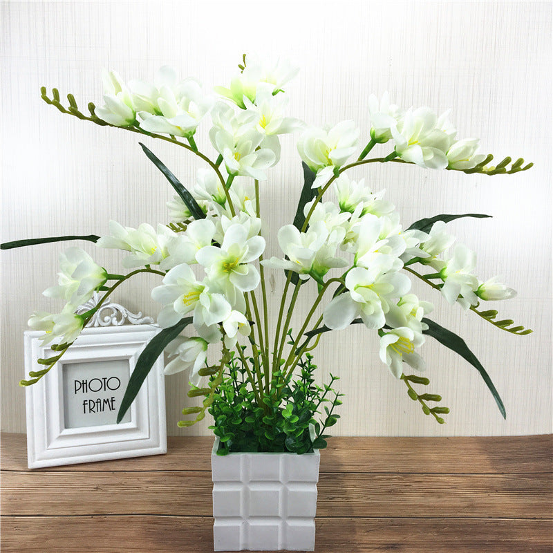 Living Room Home Artificial Flower Ornamental Flower Simulation with vibrant purple butterfly orchids in a white pot. Ideal for indoor decor and gifting.