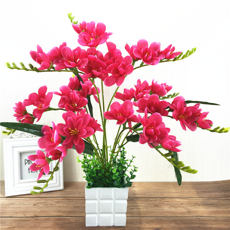 Living Room Home Artificial Flower Ornamental Flower Simulation with vibrant purple butterfly orchids in a white pot. Ideal for indoor decor and gifting.