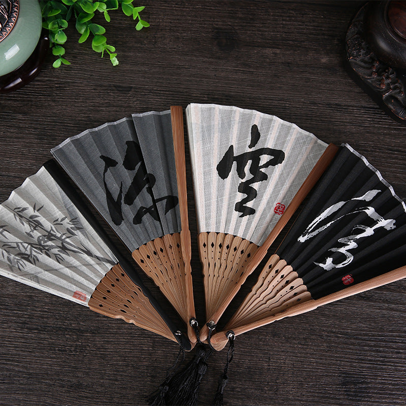 Japanese Style Folding Fan With Bamboo Handle