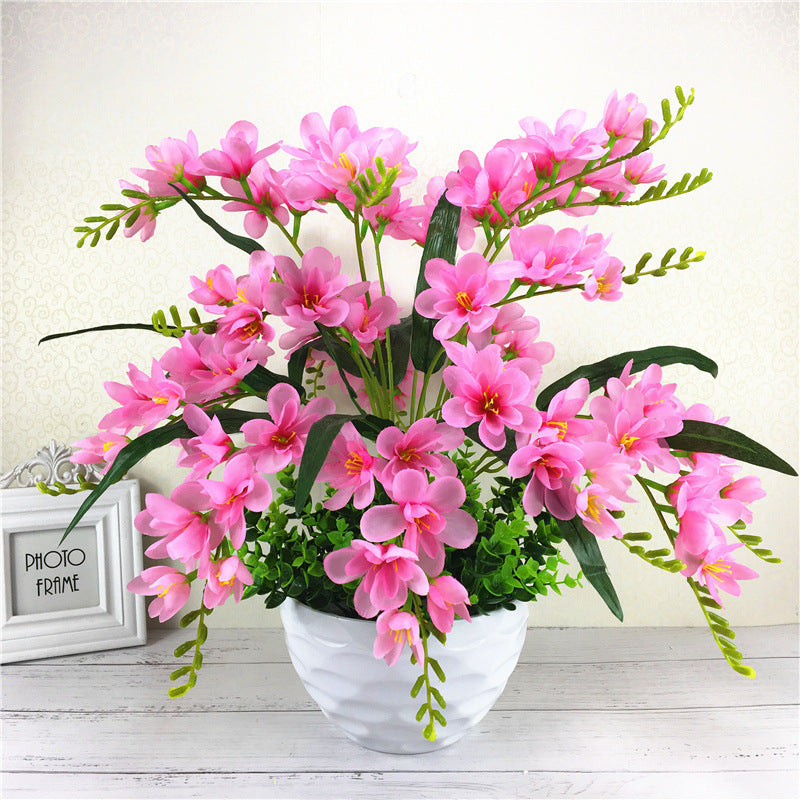 Living Room Home Artificial Flower Ornamental Flower Simulation with vibrant purple butterfly orchids in a white pot. Ideal for indoor decor and gifting.