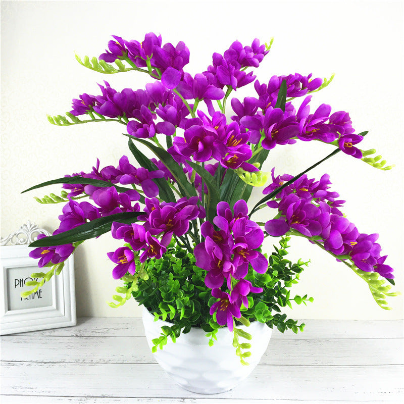 Living Room Home Artificial Flower Ornamental Flower Simulation with vibrant purple butterfly orchids in a white pot. Ideal for indoor decor and gifting.